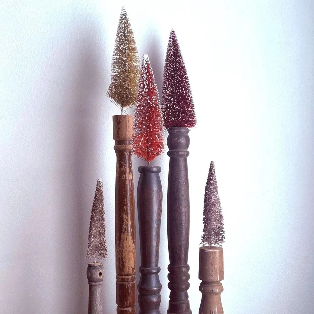 Repurposed Staircase Pedestal Christmas Trees Pipe Cleaner Handmade Holiday‎